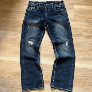 Silver Jeans Sam Distressed Straight Jeans W29 L30 Dark Wash men’s denim